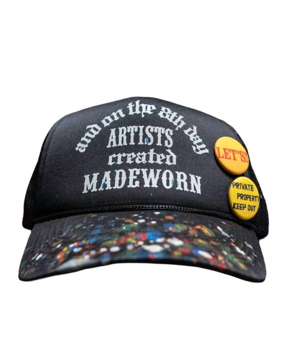 NEW MADEWORN 8th day unisex trucker hat in black multi